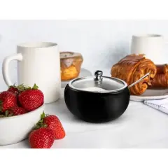 Kook Large Stainless Steel Sugar Bowl and Spoon, Glass Lid, 16 oz