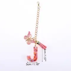 Unique Bargains Heart Sequin Letter J Butterfly Tassel Water Cup Pendant Pink 1 Pc