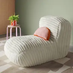 Memory Foam Filled Bean Bag Lounger with Corduroy Cover and Structured High Back Cream - Room Essentials&trade;