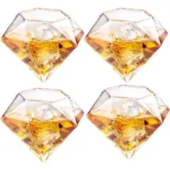 The Wine Savant Clear Diamond Decanter for Wine & Whiskey Set, Includes 4 Clear Whiskey Diamond Glasses laid on a Mahogany Wooden Holder - 750 ml