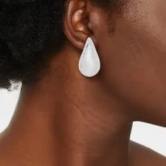 Thick Tear Drop Stud Earrings - A New Day&trade; Silver: Hypoallergenic Plastic, Post Closure, 1.3" Length