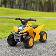 Qaba CAT Licensed Kids ATV, 6V Four-Wheeler for Kids, Electric Ride on ATV with Horn, LED Headlights, Single-Button Start for 18-36 Months, Yellow