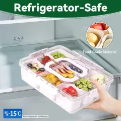 OBOKATA Divided Serving Tray with Lid and Handles 9 Compartments Snack Box Container Charcuterie Organizer Snackle Box Container for Candy,Nuts,Pink