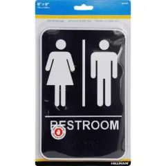 Hillman English Black Restroom Plaque 9 in. H X 6 in. W - Case of 3