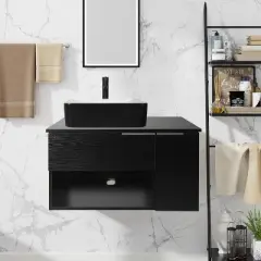 ELECWISH 28-Inch Bathroom Vanity, Modern Black Wall Mounted Bathroom Vanity with 1-Door and 1-Drawer