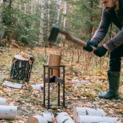 Outsunny Wood Splitter, Steel Manual Firewood Kindling Splitter, Log Splitter Wedge Cutter for Home, Camp, Outdoors, Black