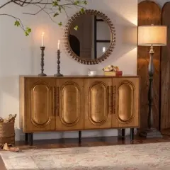 ModernLuxe Sideboard Buffet Cabinet with 4 Doors, Wood Console Table with Adjustable Shelf, Brown - ModernLuxe