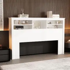 Famapy White Headboard With Storage Shelves & Remote Adjustable Light