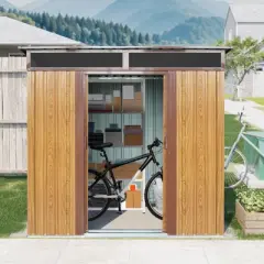 MOEPISY 6ft X 5ft Outdoor Metal Storage With Transparent Plate And Foundation For Backyard Garden Patio, Coffee