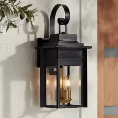 Franklin Iron Works Rustic Farmhouse Outdoor Wall Light Fixture Black 4-Light 21 1/2" Clear Glass Shade for Exterior Barn Deck House Porch Yard Patio