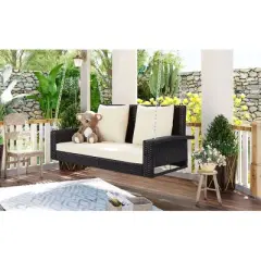 Ridstar 50 in. W Hanging Porch Swing with Chains, Cushion & Pillow For Garden, Backyard & Pond-Brown