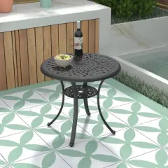 30.71-inch Cast Aluminum Patio Dining Round Table with a 1.88-inch Umbrella Hole