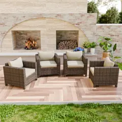 EAGLE PEAK Harbor Haven 4 PCS Hand-Woven Wicker Patio Chair with All Weather Resistant Deep Seat & Wide Rattan, Patio Furniture Chairs