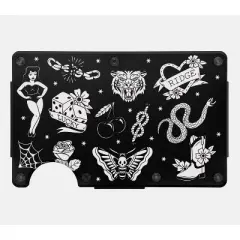 Ridge Wallet - American Traditional Tattoo (B&W) - Cash Strap