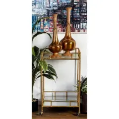Contemporary Square Bar Cart with 2 Mirrored Trays Gold - Olivia & May