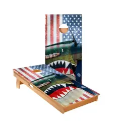 Skips Garage Vintage American Flag Plane Cornhole Boards - ACA Star Series