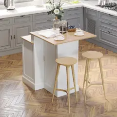 HOMCOM Kitchen Island with Storage Cabinet and 2-Level Rubber Wood Butcher Block Table, Adjustable Shelves, and Drawers