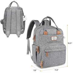 Diaper Bag Backpack - Waterproof, Multifunction with Changing Pad - Gray
