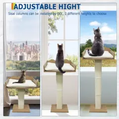 Cat Window Perch with Scratch Posts and 2 Platforms, 40" Adjustable Sisal Climbing Tree Hammmock with Suction Cups, 2 Install Ways, Cats Window Bed