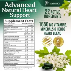 Heart Supplements for Men & Women 1650mg, Antioxidants Heart Health CoQ10, Hawthorn, Plant Sterol Vitamins - 60 Capsules By Nature's Nutrition
