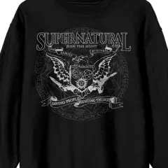 Supernatural Join The Hunt Eagle Crest Crew Neck Long Sleeve Men's Black Sweatshirt