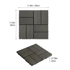 Wood Plastic Composite Deck Tiles Set of 20pcs, Composite Decking Resist Rust，DIY Interlocking Decking Tiles, Floor Tile,Durable, 12x12in Dark Grey
