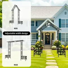 Lirago Black Metal Garden Arch - Adjustable 2-in-1 Galvanized Iron Trellis with Gate Dual-Style Assembly