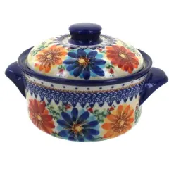 Blue Rose Polish Pottery 215 Vena Round Baker with Lid