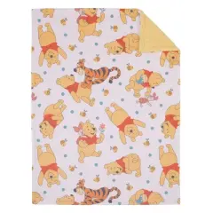 NoJo Disney Winnie the Pooh Summertime Fun Yellow, Orange, and White Super Soft Cuddly Plush Baby Blanket