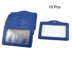 Unique Bargains 10 Pcs Horizontal Faux Leather Name Tag ID Badge Card Holders Blue
