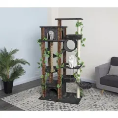 Go Pet Club 70" Forest Cat Tree House Furniture with Leaves F2097 - Beige/Brown