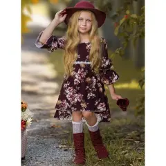 Girls Cranberry Dreams Floral Hi-Lo Dress - Mia Belle Girls