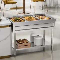 VEVOR 3-Pan Commercial Food Warmer,Electric Steam Table with Independent Temperature Control,450Wx3 Stainless Steel Buffet Catering Food Warmer,Silver