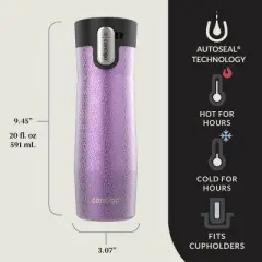 Contigo AUTOSEAL West Loop Vacuum-Insulated Stainless Steel Travel Mug with Easy-Clean Lid, 20 oz, Crystal Pansy & Crystal Juniper, 2-Pack