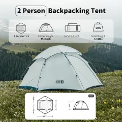 Acoinel Ultralight Backpacking Tent, 1-2 Person Tunnel Tent with Vestibule, Waterproof and Windproof for High-Altitude Camping