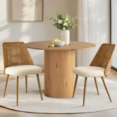 Nice Rattan Dining Chairs,Double Layer Rattan Back,Beige Upholstered Cane Dining Chair,Armless Kitchen Chairs with Boucl&eacute; Fabric-Maison Boucle