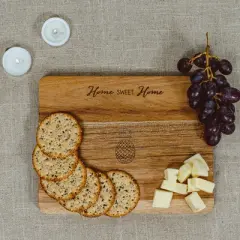 Pavilion Gift Company - Sweet Home Pineapple 7 x 9 Inch Cutting Cheese Board, Set Of 4 Forks With Debossed Text, 9", Brown