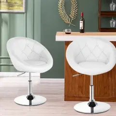 Tangkula Modern Swivel Bar Stools Height Adjustable Round Tufted Back Accent Chair Black/White