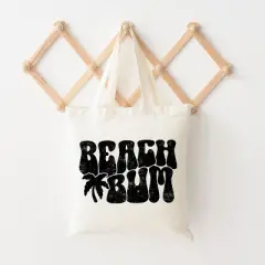 City Creek Prints Beach Bum Palm Tree Canvas Tote Bag - 15x16 - Natural