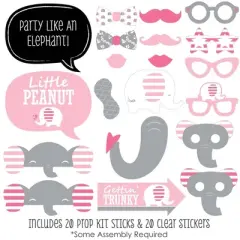 Big Dot of Happiness Pink Elephant - Girl Baby Shower or Birthday Party Photo Booth Props Kit - 20 Count