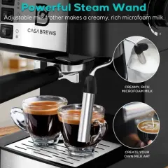 Casabrews Espresso Coffee Machine with Milk Frother Wand and Detachable Water Tank for Barista Use and Cafe Products, Black/Silver