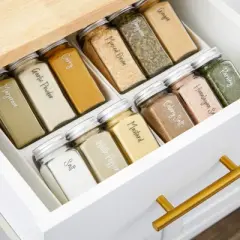 Talented Kitchen Spice Drawer Organizer with Jars and Labels with 18 Empty 4-oz Bottles, 416 Seasoning Labels, 2 Pcs 3-Tier Drawer Trays, 5.9 x 15 In