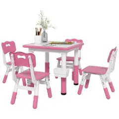 Yinvani Pink 5 Piece Toddler Table with 4 Chairs Set