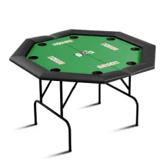 Octagon Poker Table with Collapsible Legs, Texas Holdem Blackjack Poker Table with Stainless Steel Cup Holder, Leisure Gaming Table 8 Players