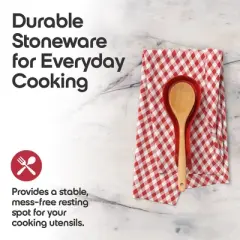 Omniware Simsbury Spoon Rest - Stoneware Kitchen Spoon Holder, Heat-Resistant with Lead-Free Glaze, 8.25&rdquo; with Arched Handle, Dishwasher Safe (Red)
