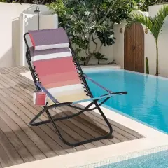 Utopia Breeze Beach Chair w/Headrest & Cup Holder, Lightweight Recliner, 330Lb Capacity (Rainbow Stripe)