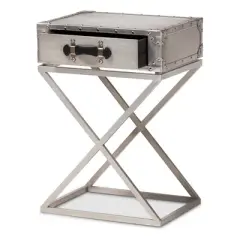 1 Drawer William Silver Metal Nightstand Silver/Black - Baxton Studio