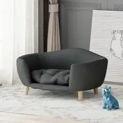 SEVOBAL Modern Wood Dog Bed with Comfortable Tufted Cushion Ideal Small Dog Retreat, Gray(30.25"*21.75"*14")