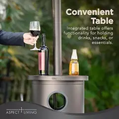 Aspect Living Patio Heater with Table 48,000 BTU Output Electronic Ignition System, With Wheels, Portable Outdoor Propane Patio Heater - Mocha Finish