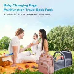 Itopfox Baby Diaper Backpack with Changing Station, Large Capacity Waterproof Diaper Bag for Parents, USB Port & Stroller Straps, Pink